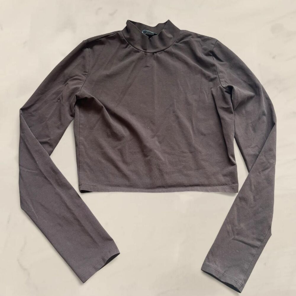 Zara brown mock neck long sleeve crop top size S
